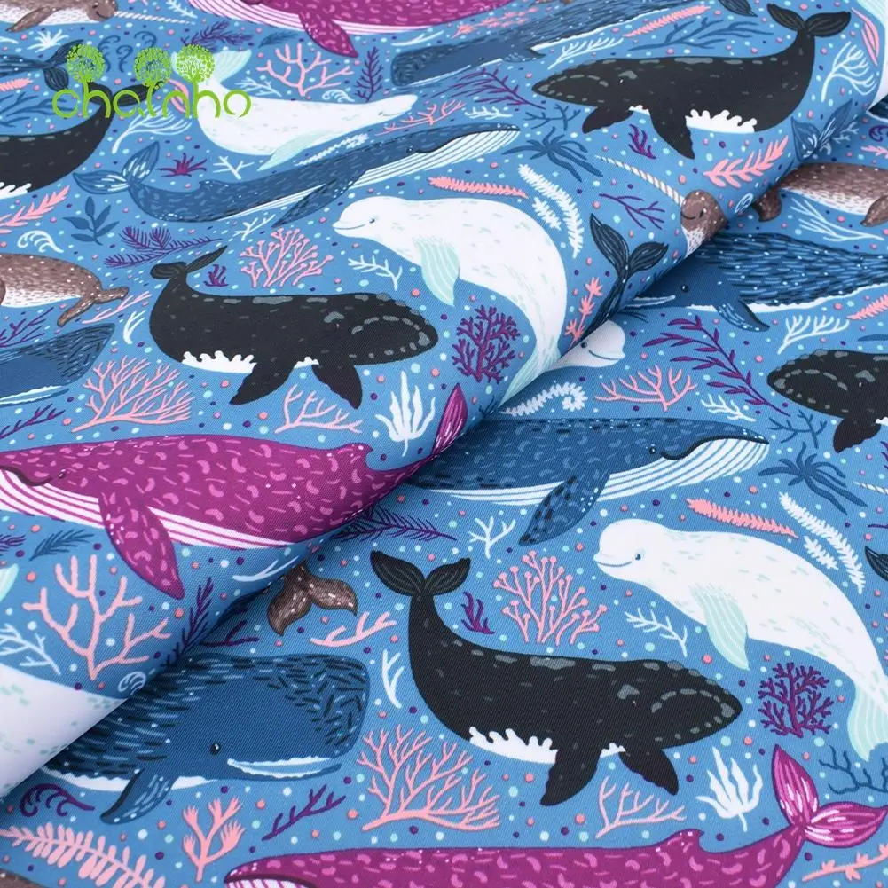Chainho,Digital Printing Waterproof Fabric,DIY Quilting & Sewing Material, Cute Whale Series,For Suitcase,Handbag,Tablecloth