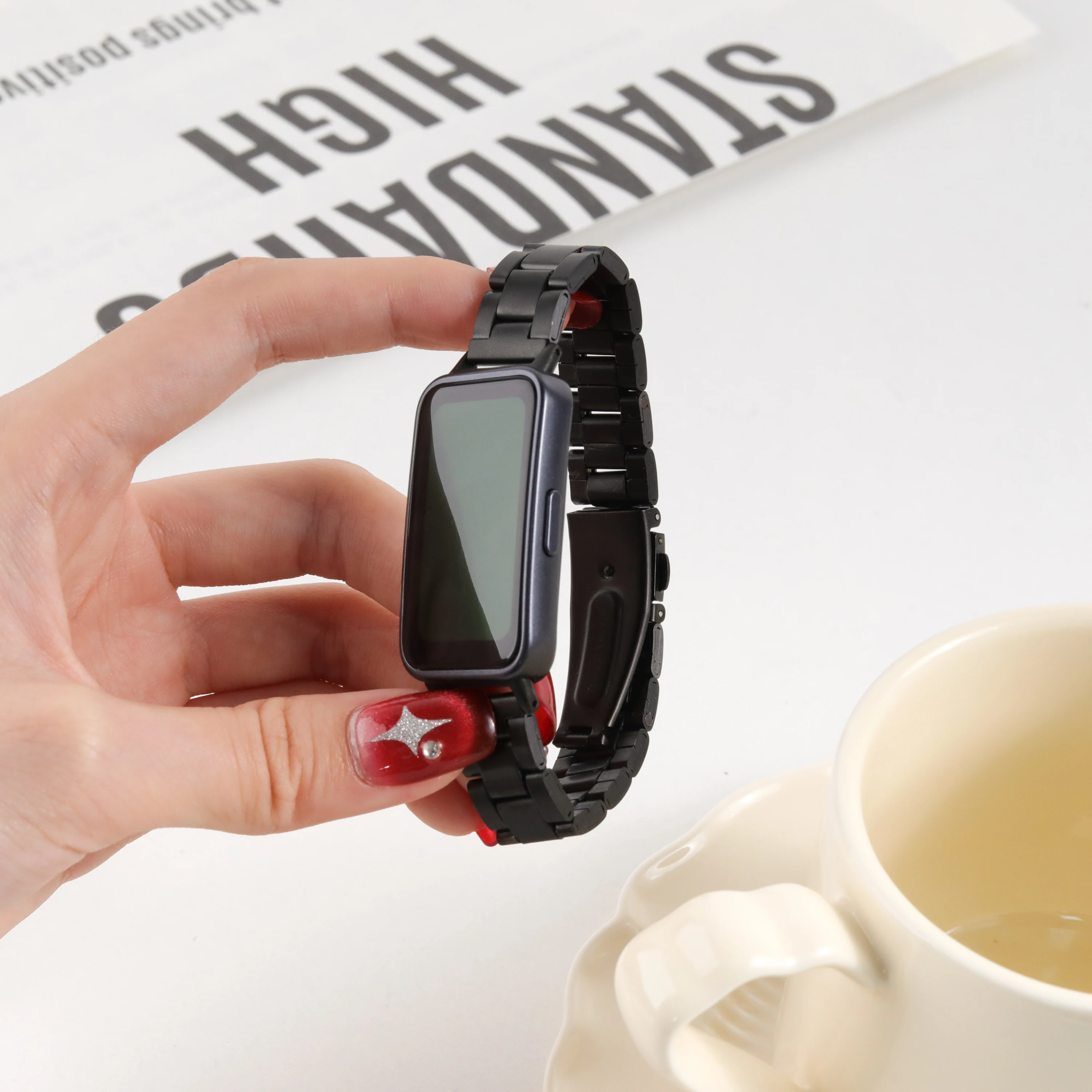 Armband für Huawei Band 10 9 8, NFC-Zubehör, Edelstahl, Metall, Ersatz-Armband, Correa, Huawei Band 10, Uhrenarmbänder – Detail 6
