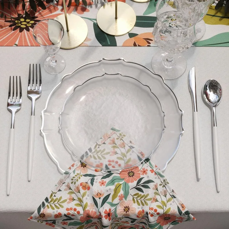80 Piece Plastic Disposable Plates Set For 40 Guests 40 X 7.5 Dessert Plates & X 10 Thin Delicate Fancy Plastic