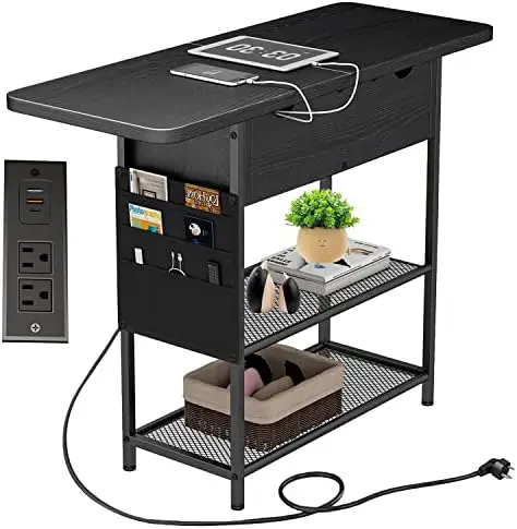 

Table with Fast Charging Station,Flip Top Side Table with USB C Ports and Outlets,Nightstand for Small Spaces, Bedside Table wit