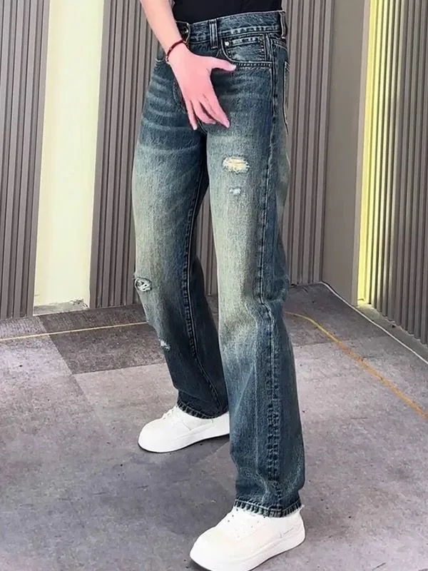 Men's Destroyed Frayed Ripped Denim Jeans - Image 6