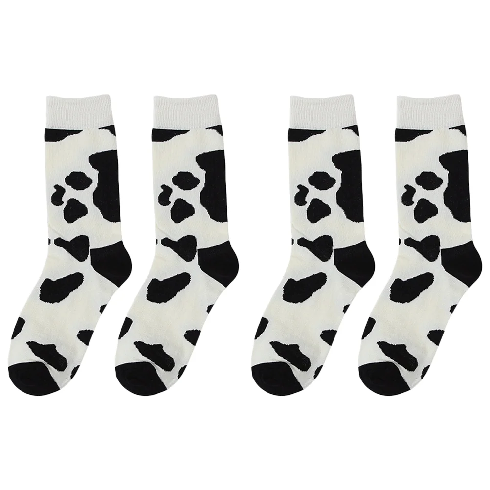 

2 Pairs Cow Print Socks Casual Women Winter Long Tube Slippers Sports Printed Pattern Girl Cotton Child for