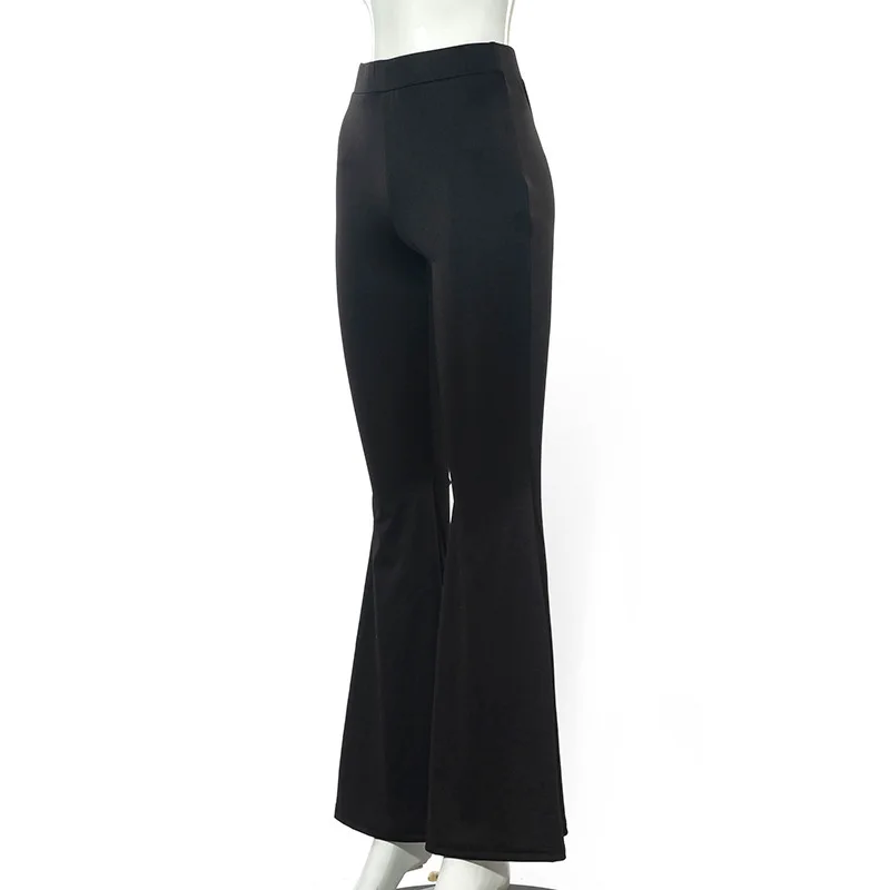 Solid Black Woman Pants Slim Fitting High Waisted Streetwear Casual Flare Pants Women Clothes Full Length Capri Trouser