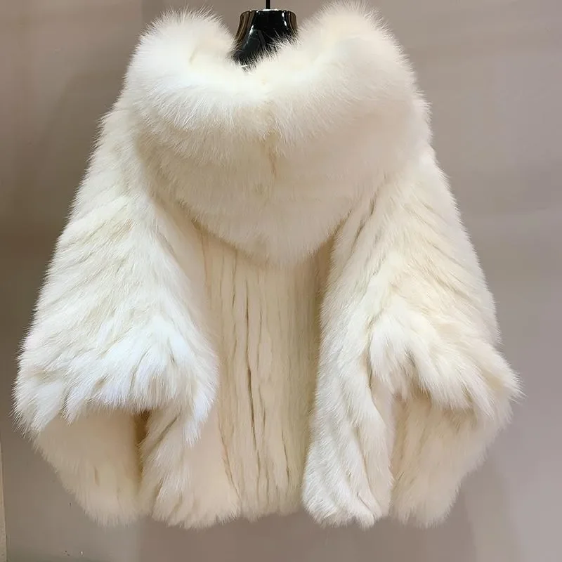 Winter Fluffy Hairy Thick Warm Soft Colored Faux Fur Jacket Women with Hood Bat Sleeved Loose Casual Designer Clothes New Coats
