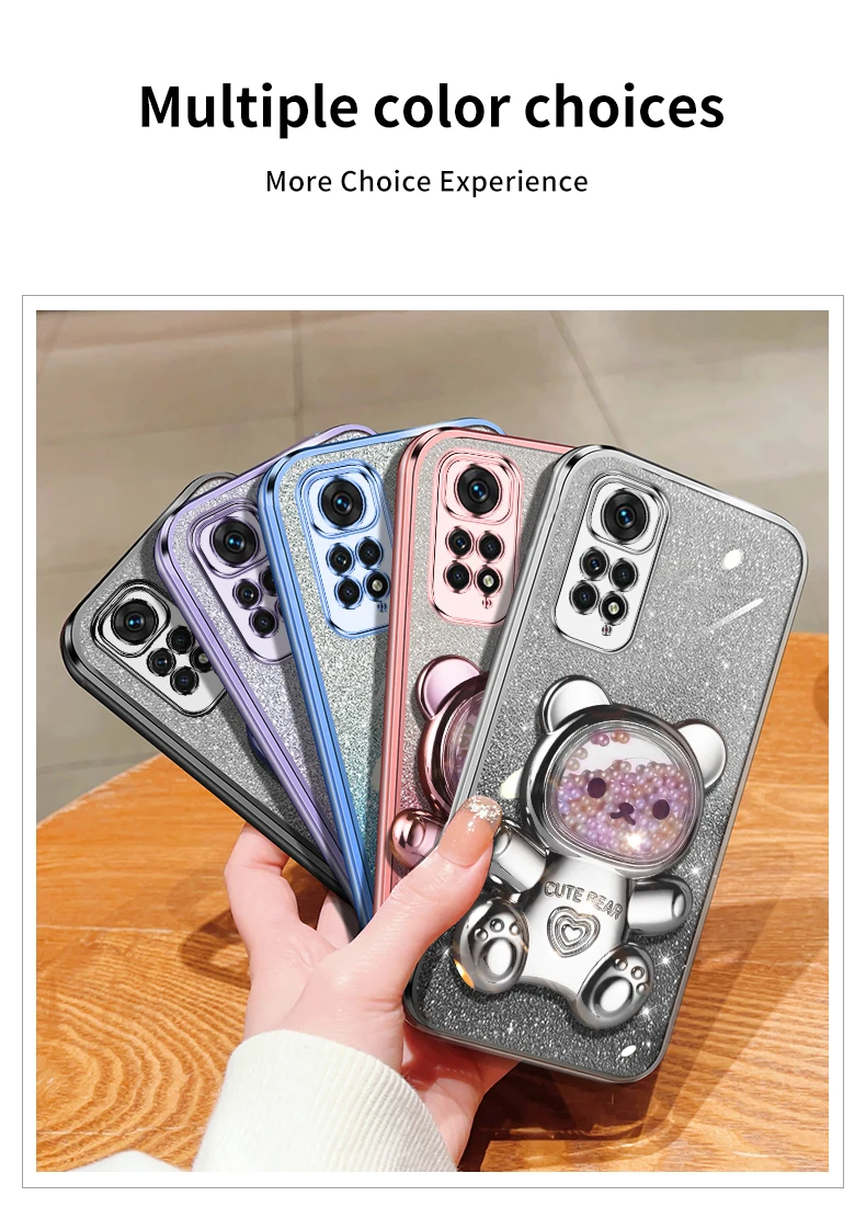 Coque de téléphone avec support à paillettes, ours mouvant, Note 11 S, pour Xiaomi Redmi Note 11, 12 Pro Plus, 4g, 5g, 11s, 12s, 12pro_voghion.com