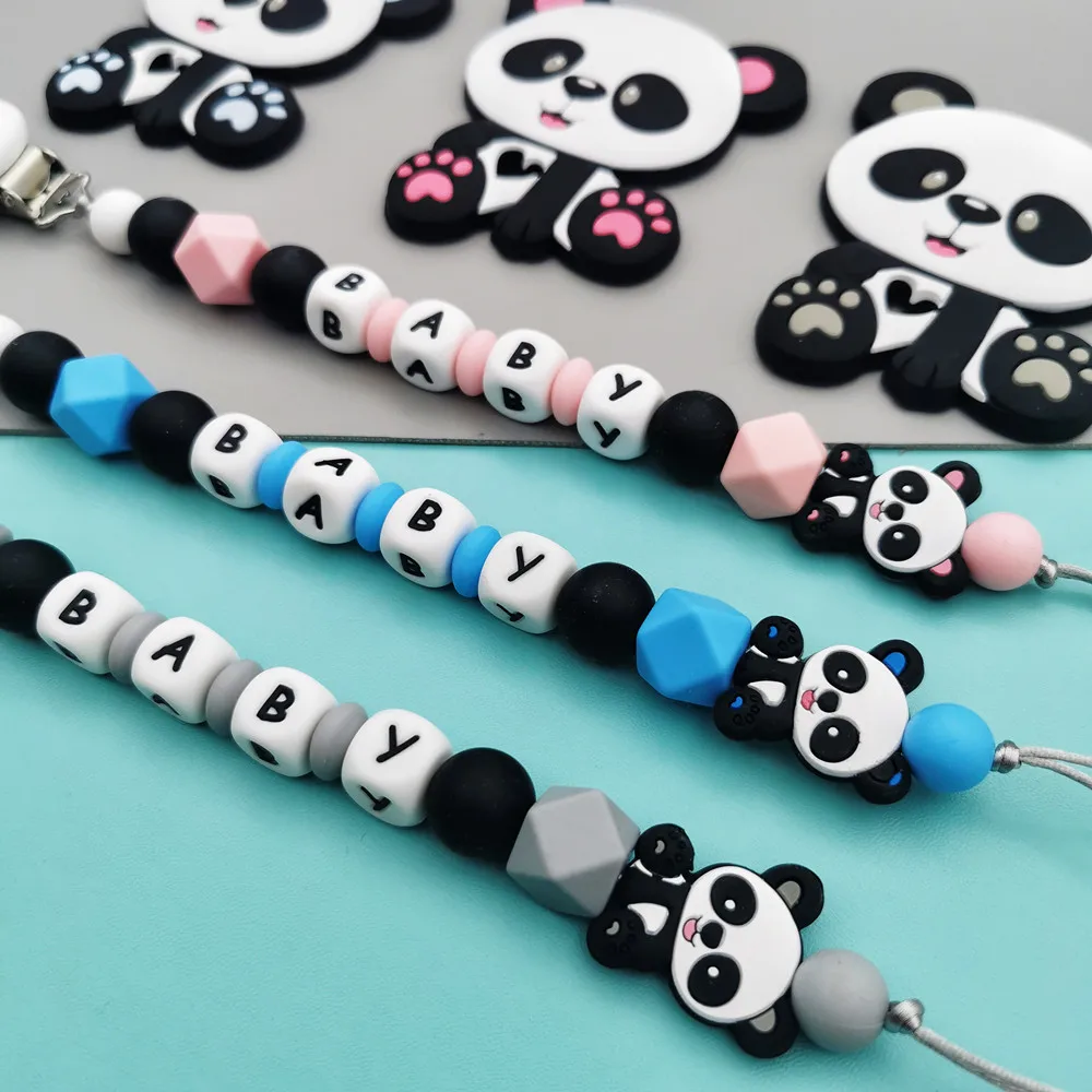 Panda Customized English Silicone Letter Name Baby Silicone Pacifier Clips Chains Teether Pendants for Newborn Kawaii