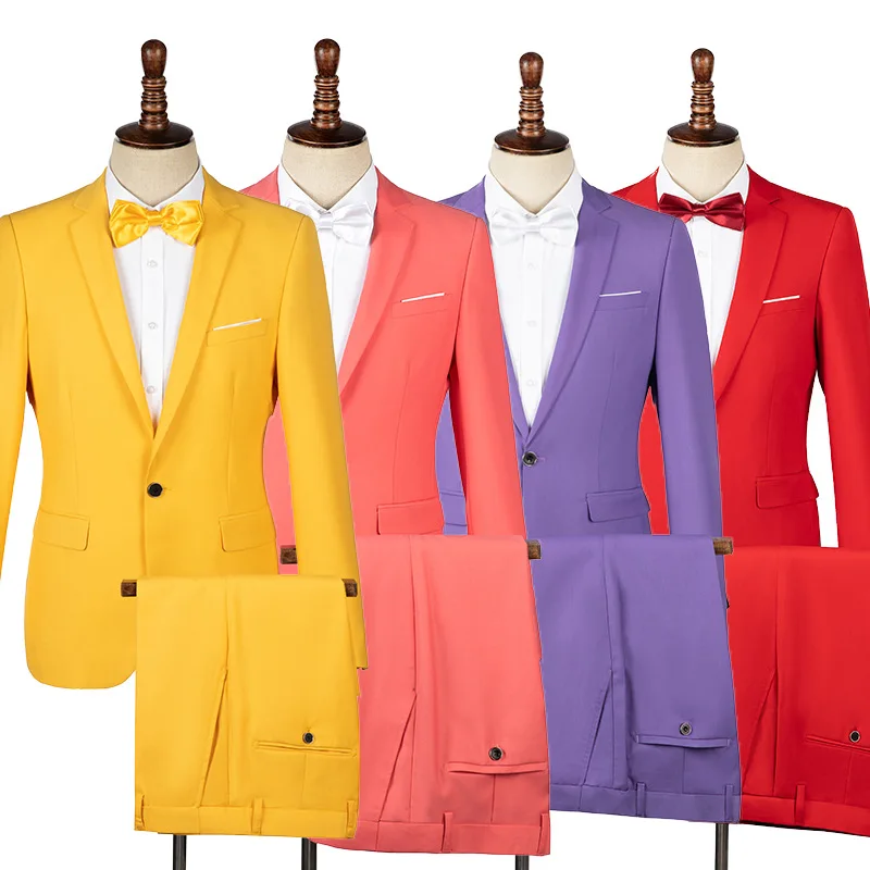 

Yellow Men's Suit, Host, Emcee, Singer, Stage, Colorful Performance Suit, Youth Slim Fit Studio Theme