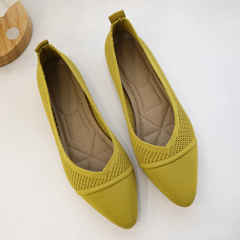 Women Ballet Flats Stretch Mesh Knitted Flat Shoes Woman Spring Summer 2022 Pointed Toe Soft Boat Shoes Driving Loafers Moccasin