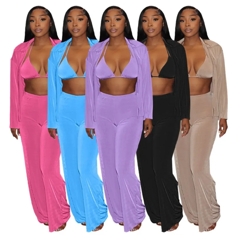 

Beach Cover Up For Women Bath Suit Exits 2023 Clothes New Velvet Cardigan Leg Pants Sexy Three Piece Set Solid Polyester Dress