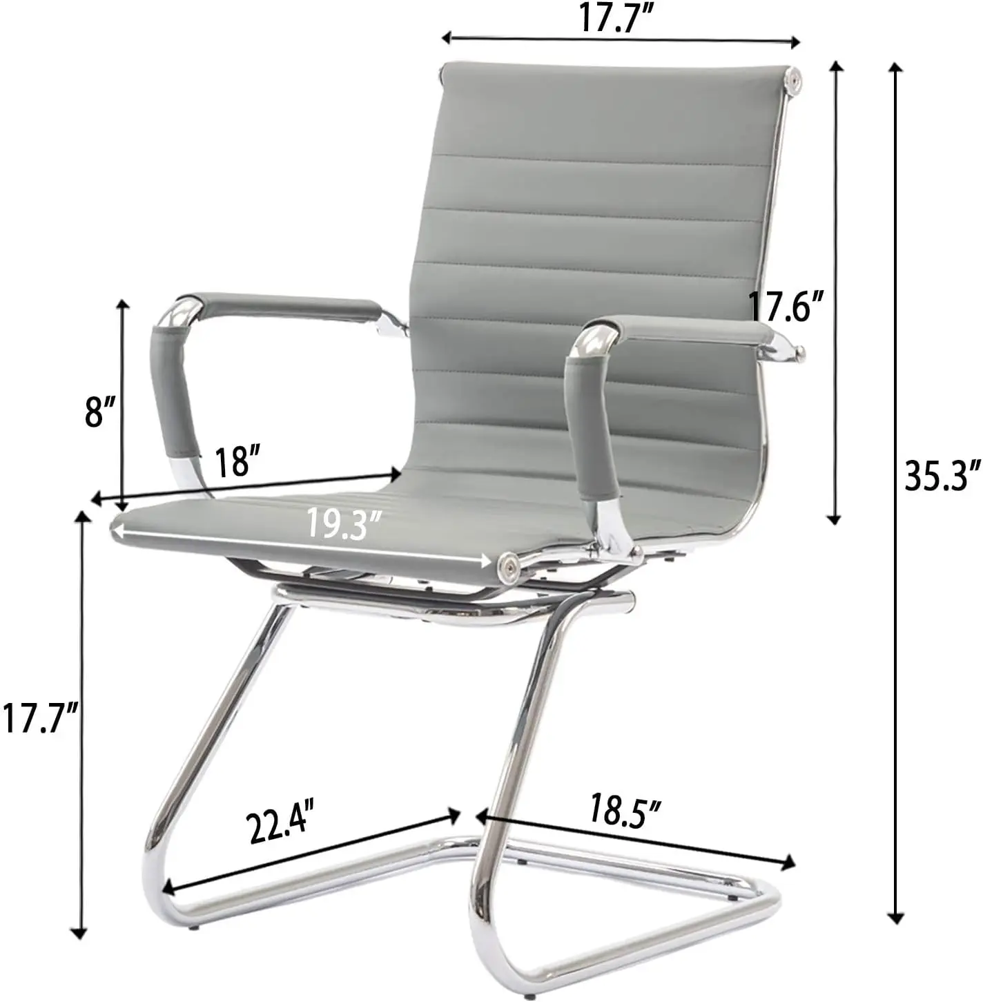 Office Desk Chair Set of 8,No Wheels PU Leather Computer Chairs Mid Back Guest Chairs with Seld Base for School/Reception/Confer 3