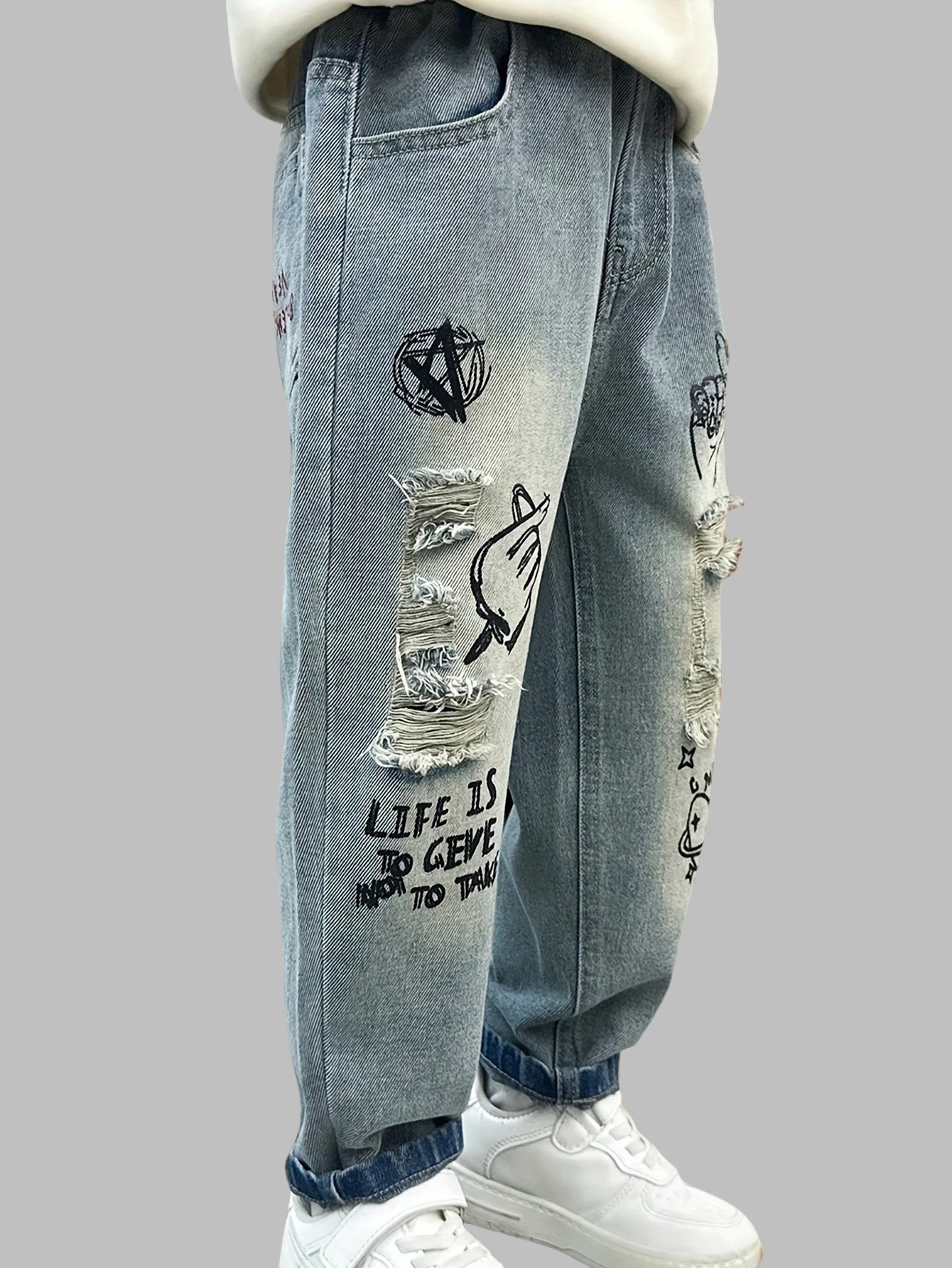 소년 및 청소년용 봄철 루즈핏 작업복 청바지, 일상복, 학교, 여가 및 야외 활동에 적합합니다.