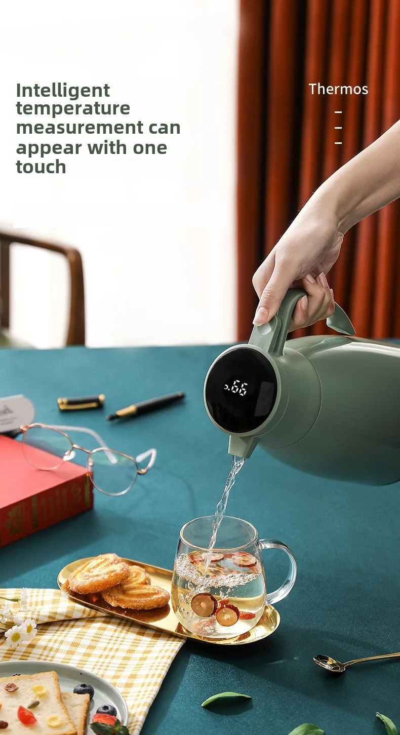 1/1.3/2L Thermos Glass Liner Vacuum Flasks Large Capacity Water Bottle Kitchen Thermal Kettle Household Digital Display Coffee