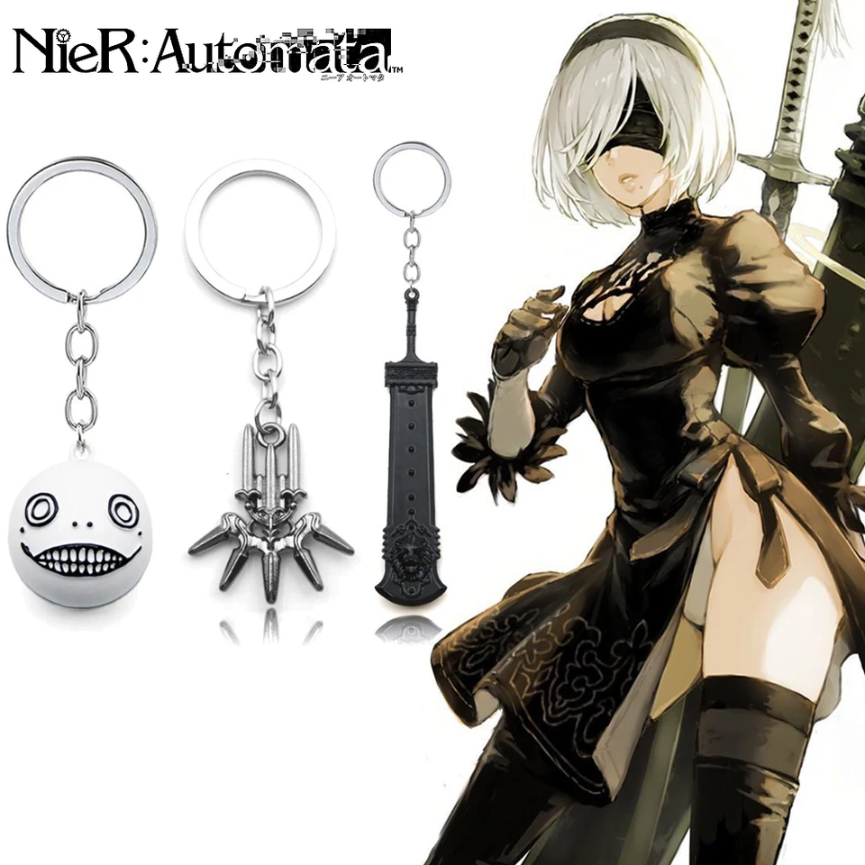 Nier-男性と女性のための自動ゲームチェーン,金属製のキーリング