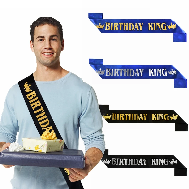 Negro Azul cumpleaños rey Sash hombres niño 18th 20th 30th 40th