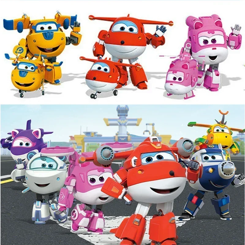 Figuras de acción de Super Wings, juguetes transformables de Robot, Jett Dizzy Donnie Bello Deformation, modelo de animación de avión, regalos de navidad