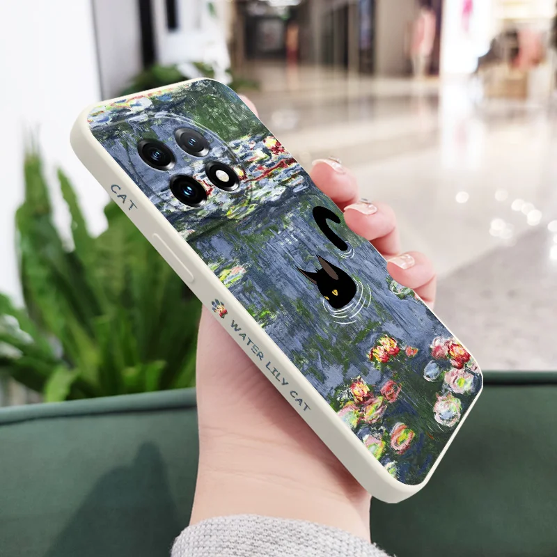 Water Lily Cat Liquid Silicone Phone Case Cover