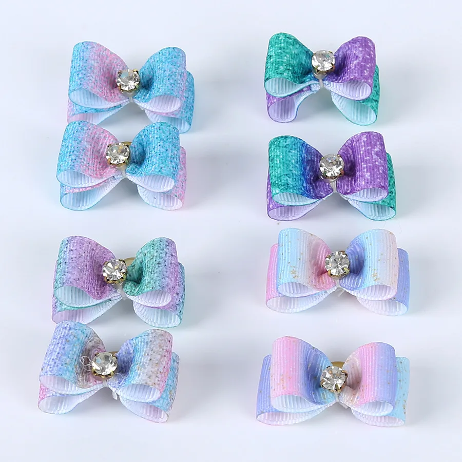 10Pcs/lot Dog Hair Bows Rubber Band Mixed Colors Cat Grooming Hand-made For Pet Puppy Cat Bowknot Mini Accessories 2