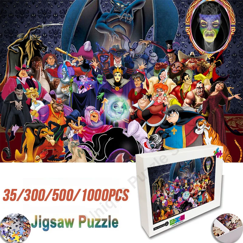 Disney Anime Villain Characters Collection Wooden Puzzle Model Assembled Jigsaw Puzzle Educational Toys for Kids Birthday Gifts