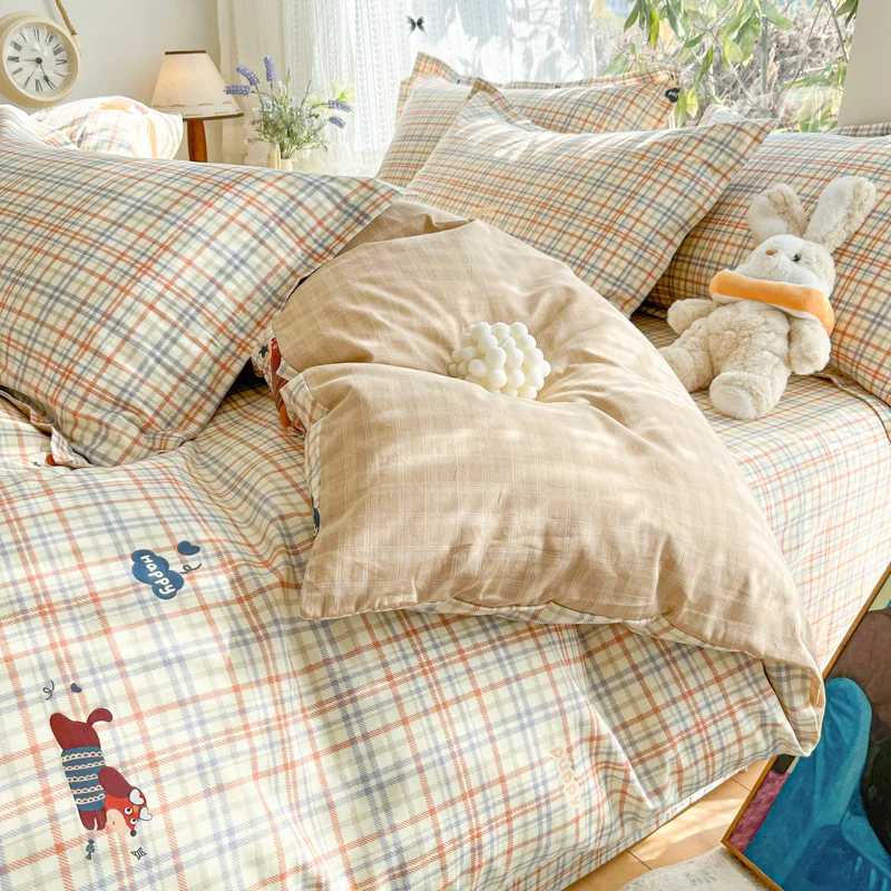 100 % Cotton Duvet Cover Set Bedding Set Striped Cute Dog Design Duvet Cover Pillowsham Comfort Breathable Fade Resistant 4