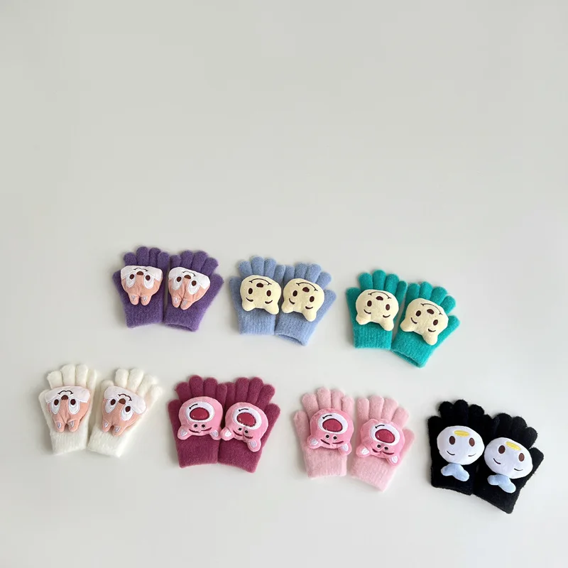 

5-10 years Korean Children Gloves Winter 2023 New Cartoon Warm Split Finger Knitted Student Gloves Wholesale