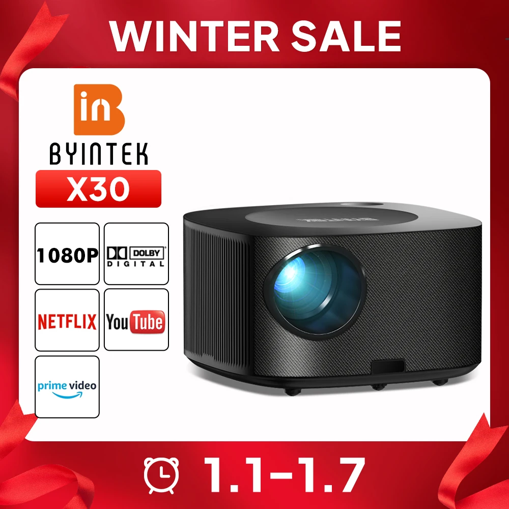 Mini Projector Portable Projector Video Projector BYINTEK X30 1080P Full HD Netflix TV System