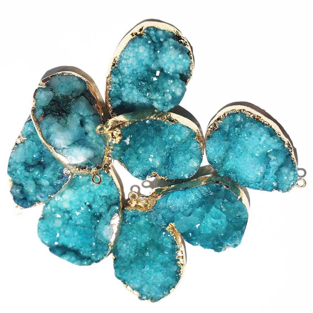 Natural Mineral Crystal Necklace Light Blue Agate Raw Stone Pendant Creative Earrings DIY Jewelry Accessories Wholesale 5Pcs/Lot