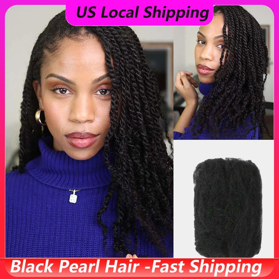 Peruvian Afro Kinky Human Hair for Locs 1 Pack Afro Kinky Bulk Human Hair for Dreadlock Extensions Loc Repair Braiding Twist 4
