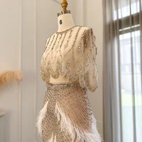 شارون سعيد-فساتين سهرة بالريش الأبيض للنساء ، فساتين حفلات قصيرة للحفلات الراقصة ، ميدي مطرز ، زفاف فاخر ، دبي ، SS363 ، 2 قطعة 1