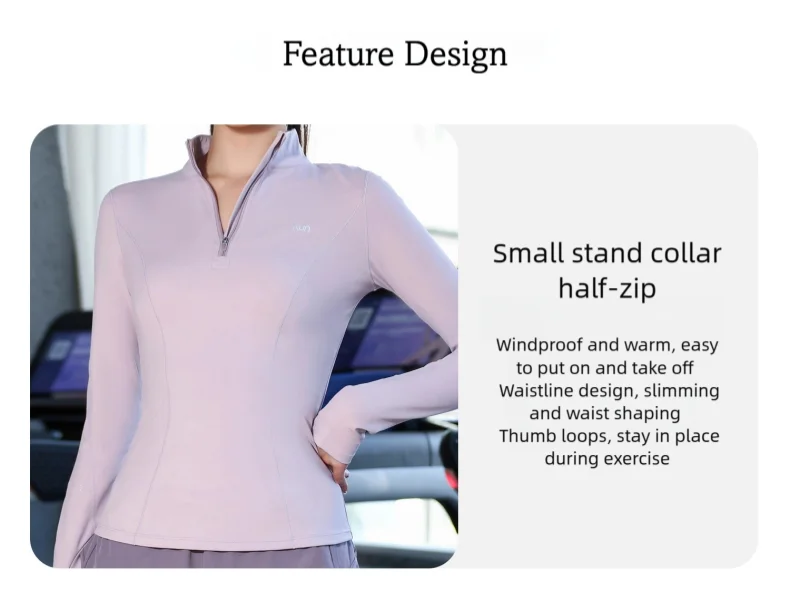 DRUR 5-Farben-Langarm-Yoga-Tops und Fitnessstudio-Kleidung für Damen, schnell trocknend, Pullover mit Viertelreißverschluss, bauchfrei, schmale Passform, sportliche Lauf-Shirts – Detail 3