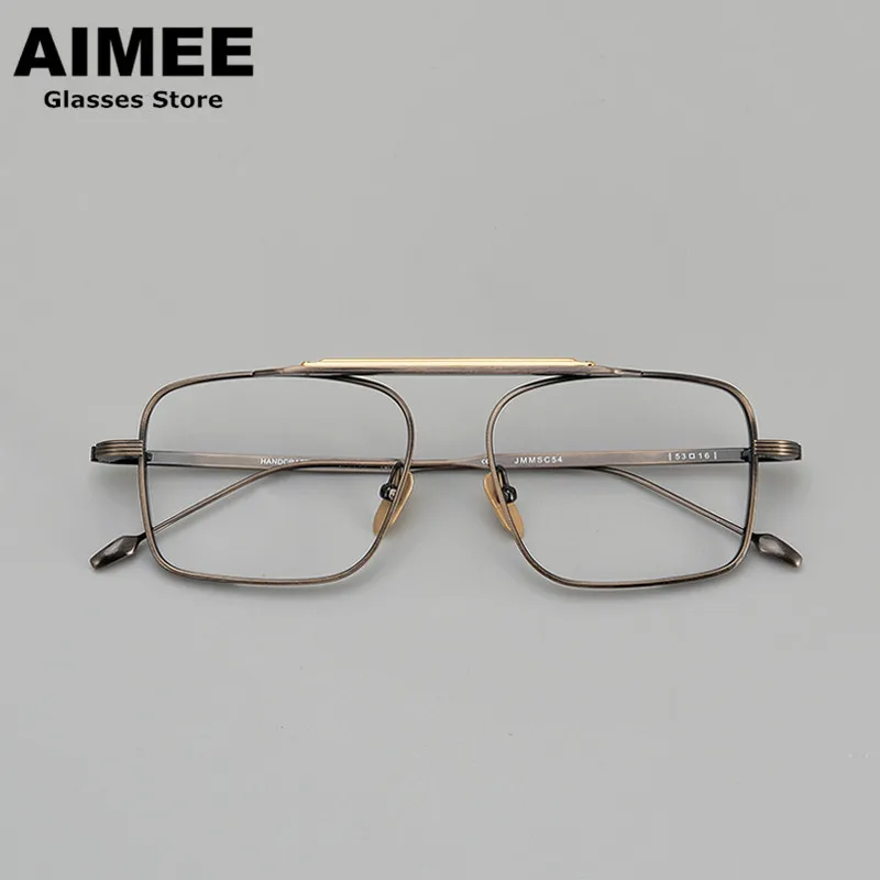 

Japanese Handmade Retro Square Pure Titanium Glasses Frame Men Pilot Optical Eyeglasses Women Myopia Eyewear Blue Light Lens New
