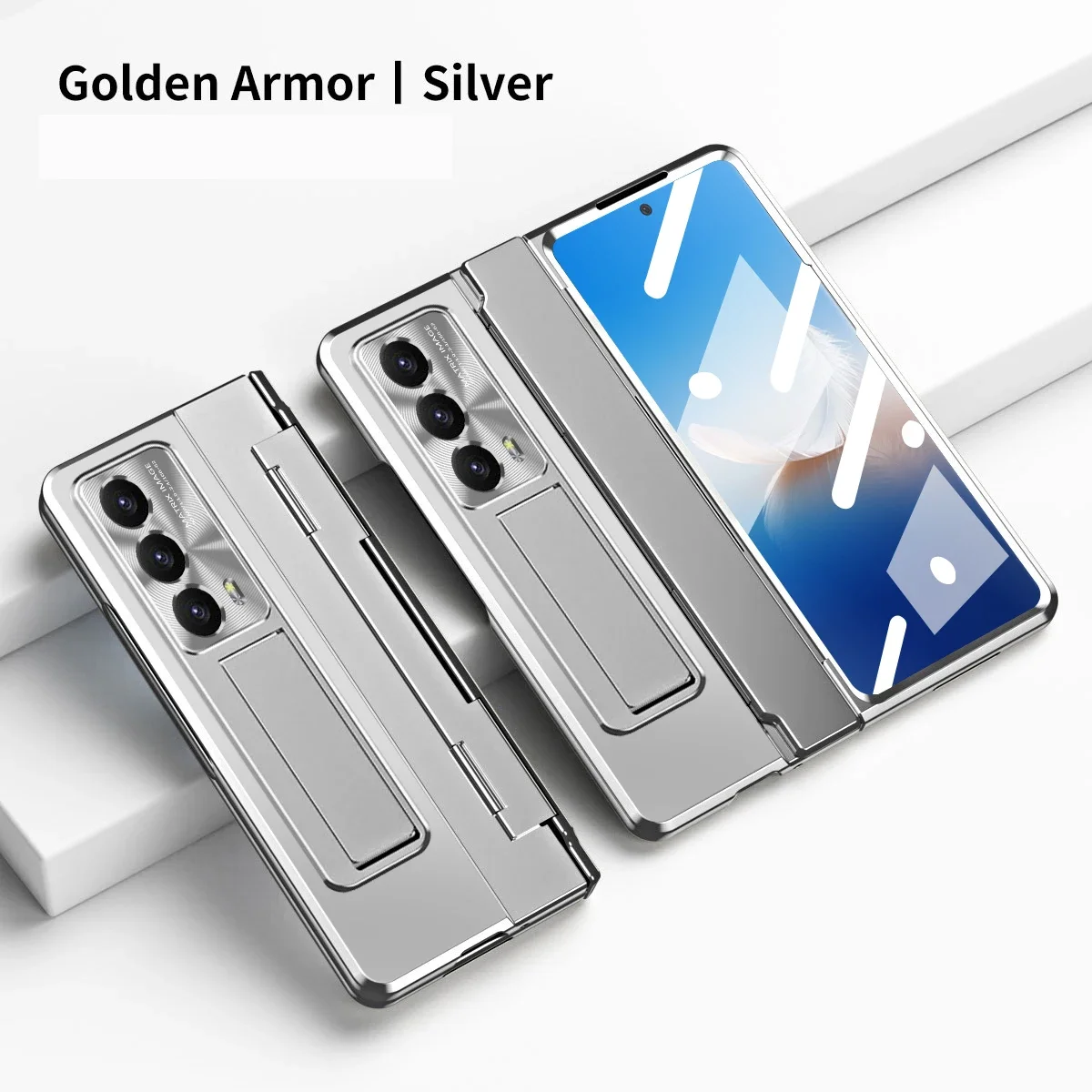 Plated Gold Armor Case with Hinge Bracket and Glass Front Film Cover