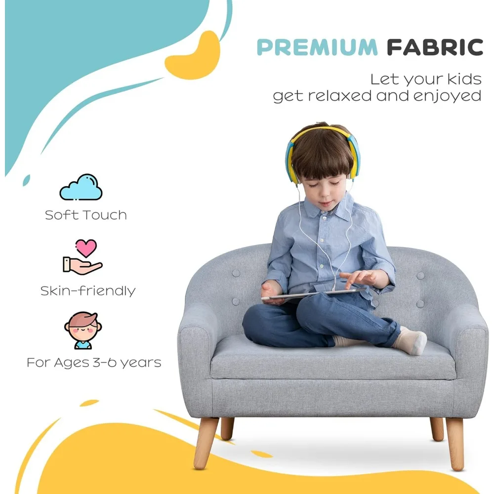 2-Seat Kids Sofa, Toddler Sofa Couch, Linen-Like Fabric and Wooden Frame Sofa Chair for Ages 3-7, 11" High Seat,  children sofa 3