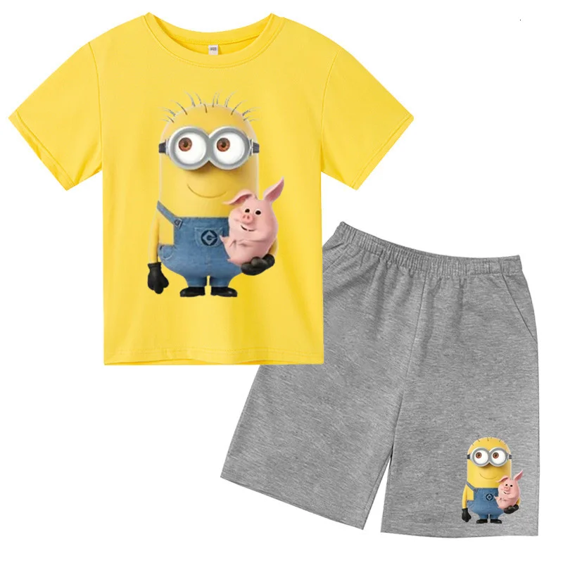 

Summer Universal Studios Minions Small Yellow Man kids T-shirts Short Sleeved Boys and Girls' Clothes Cotton T-shirts sets