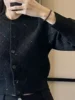 Early Autumn Women Black Knitted Sweater Long Sleeve O-Neck Diamond Pattern Single Breasted Slim Female Sequin Cardigan Tops 2
