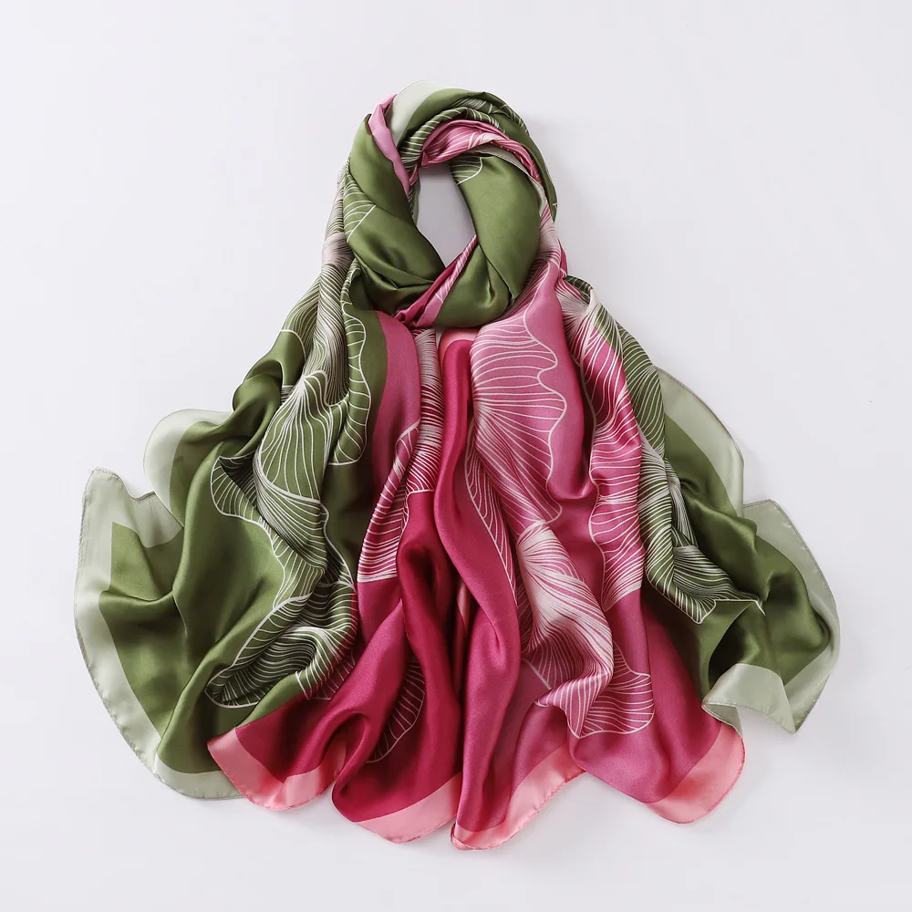 

2023 New Silk Scarf Color Matching Satin Chiffon Printed Silk Scarf Summer Women's Fashion Style Versatile Satin Long Scarf