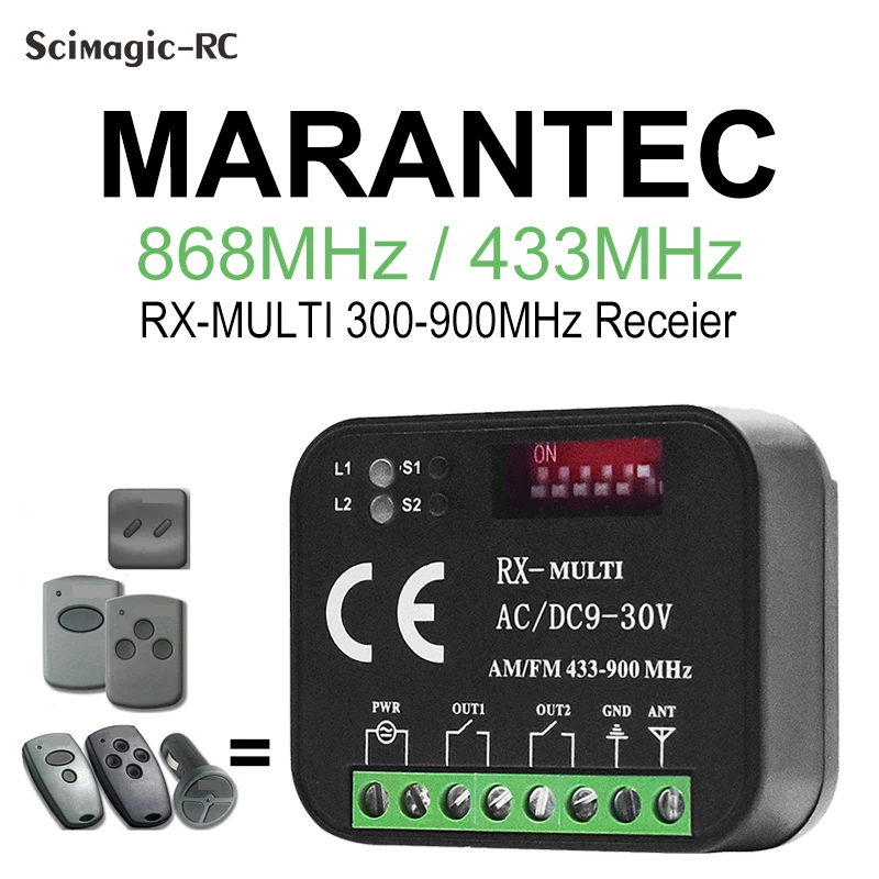

Universal RX-MULTI Receiver Marantec Digital 382 384 302 304 313 321 323 Garage Remote Control Receiver AC/DC 9-30V 300-868MHz