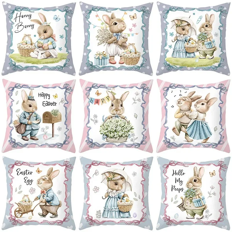 Housse De Coussin De Ppatques, Décoration De Maison, Motivo Imprimé Lapin Mignon, Cadeau 45X45 Cm