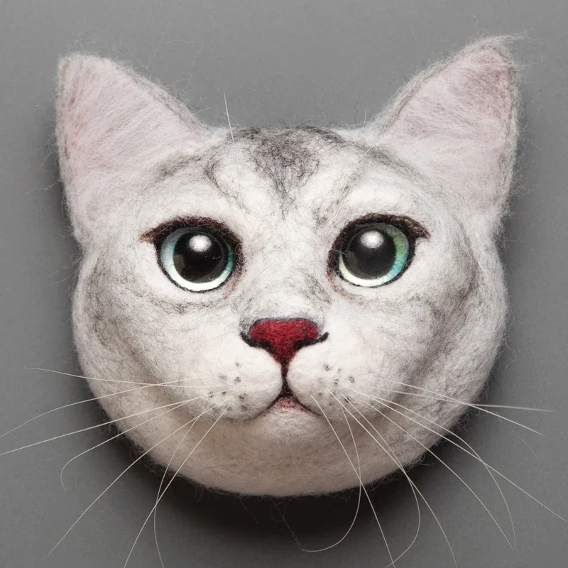 Wool Felt Poke Le Cat Head Photo Frame Cat Plush Doll Homemade Creative Gift Handmade DIY Making Material Knitted ToyFelting Kit