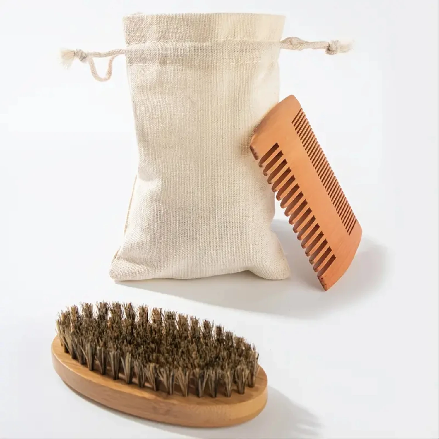 Men's Boar Bristle Beard Brush and Wooden Comb Set for Facial Styling, Grooming, and Shaping-Essential Beard Tools for Every M