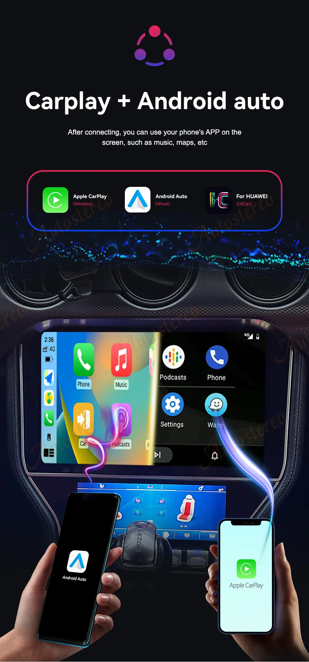 Android 13 Dual Screen For Ford Mustang 2015-2021 Carplay Car GPS Navigation Aut