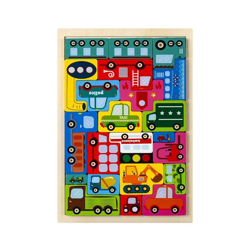 New Cartoon 3D Puzzle Wooden Tangram Math Toys Cube Game Children Pre-school Magination Shapes Puzzle Educational Toy for Kids