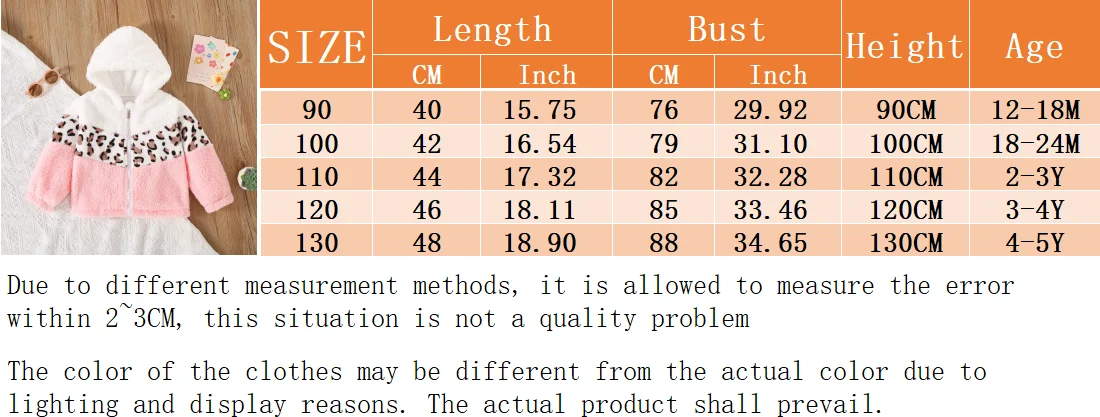 Description Picture 2 of itemBaby Girl Coat Winter Color Blocking Leopard Print Design Zipper Hooded Baby Tops Plush Warm Baby Girl Jacket Baby Clothing