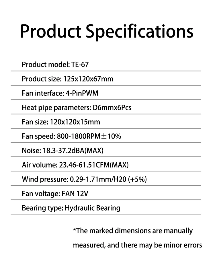 TE-67 CPU Cooler 67mm Low Profile ITX ATX Case Air Cooling Radiator for AM5 AM4