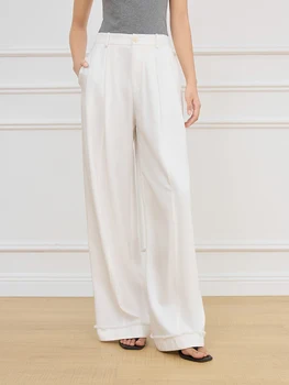 FSLE Women Beige Commuter Long Trousers Pleated Design All-Match High Waist Wide Leg Casual Pants Spring Trouser 25FS11049 1