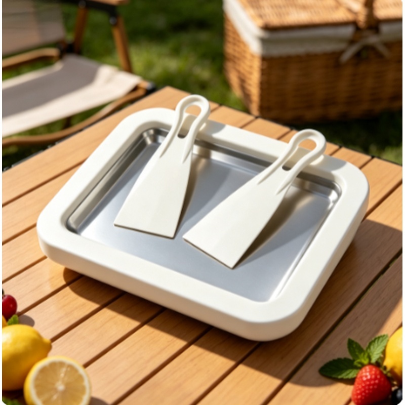 Instant Rolled Ice Cream Maker Pan With Scraper DIY Frozen Yogurt Machine
