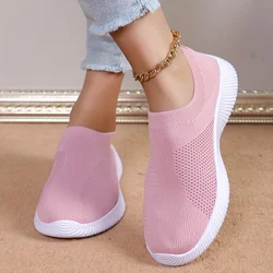 Women's Pink Breathable Elastic Flats - Lightweight Summer Sneakers - 40 (Pink)