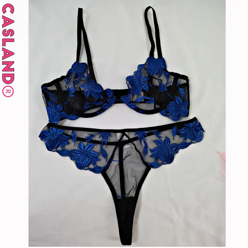 

Blue Red White Black Bra Set For Women Ultra Thin Transperant Soutien Gorge Femme Embroidery Flower Bralette Push Up Brassiere