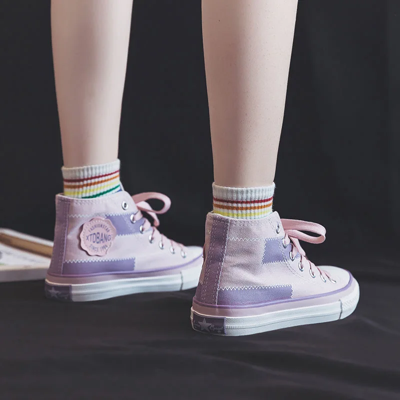 2022 New High Top Canvas Shoes Women Slip on Casual Shoes Korean