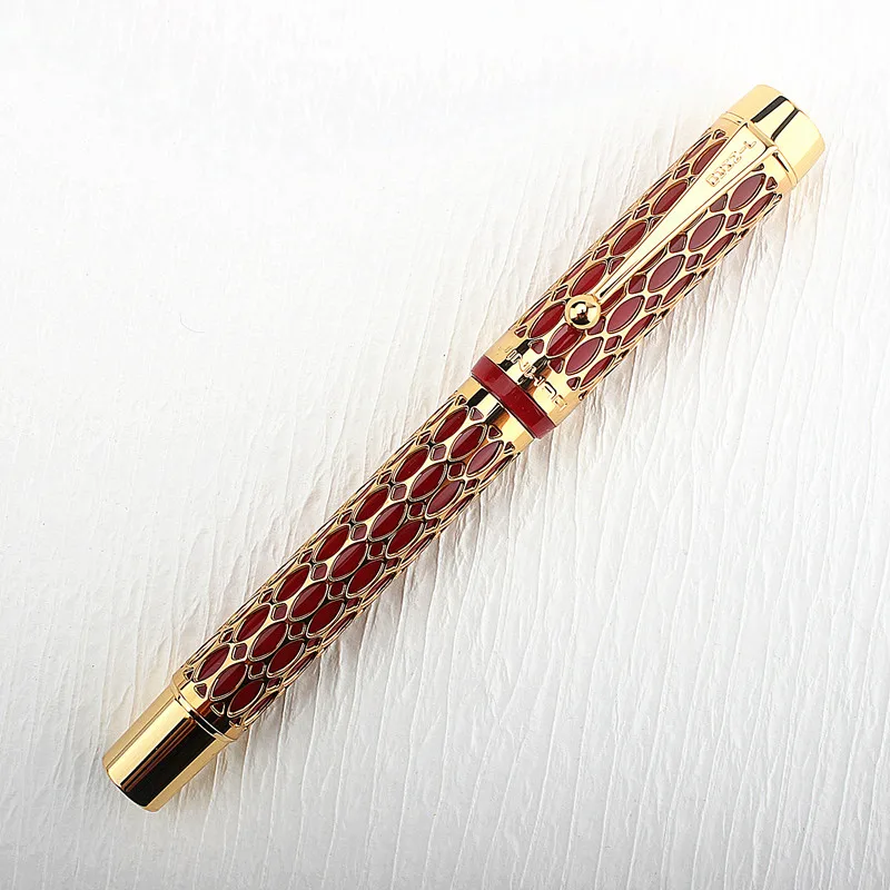 New Jinhao Hollow Out 100 Fountain Pen 18KGP Golden Plated M Nib 0.7mm Resin Ink Pen with A Converter Business Office Gift Pen