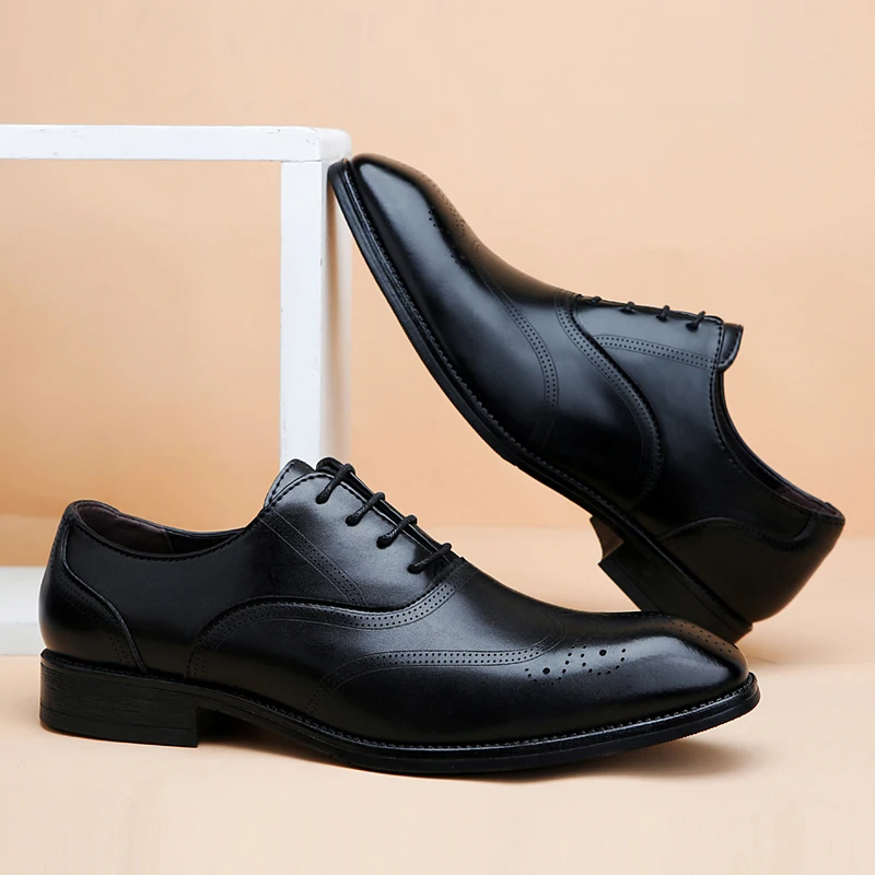 Men's Glossy Leather Brogue Shoes Lace Up Office Business Size 38-48 mens brogue shoes
